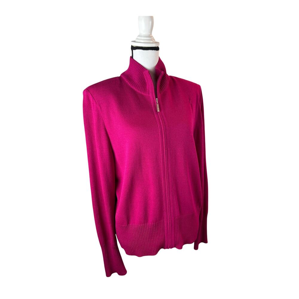 St. John Knit Zipper Front Sweater Jacket Size L - Fuchsia Pink